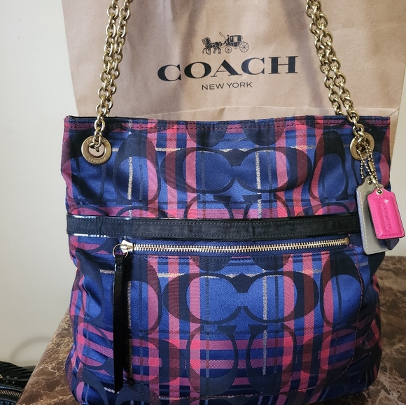 Coach Poppy Blue and Pink 2way Bag EUC - Picture 8 of 16